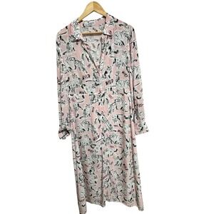 Claudie‎ Pierlot Paris Cat Print Midi Dress Pink Button Down EU 40 $410
